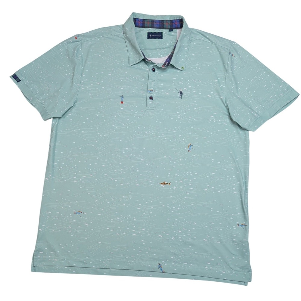 William Murray Golf Polo XL Light Green Scuba Diver Print Polyester Spandex Mens
